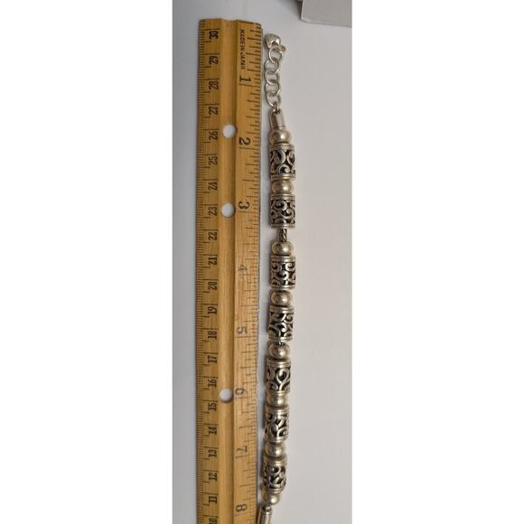 Brighton Scrollwork Silver Tone Barrel Bracelet 8 Inch Adjustable - Picture 6 of 7